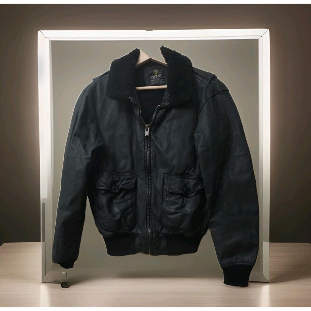 Vintage Cooper Leather Bomber Jacket Mens 40 Black Fur Collar Sherpa Lined USA
